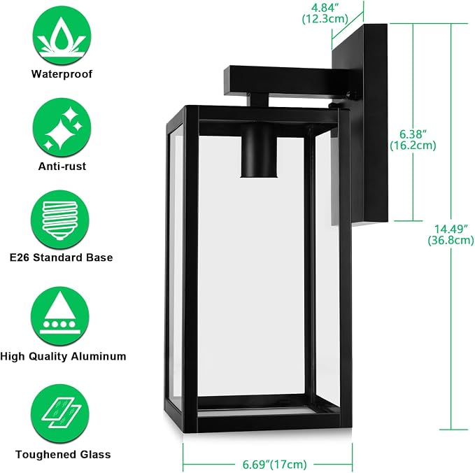MAXvolador Outdoor Wall Lantern, Extra Large Exterior Waterproof Wall Sconce Light Fixture, Black Anti-Rust Mount Lighting, E26 Base Porch Lamp | Porch Wall Sconce Large Extra Large, Anti-Rust, E26 Socket, Clear Glass, Outside Wall Mount Light, Front D...
