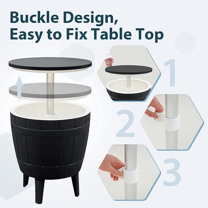 Devoko Outdoor Patio Furniture 10 Gallon Cooler Bar Table 3 in 1 Resin Patio Beer and Wine Ice Bucket Cocktail Table for Party, Pool, Deck (Black)