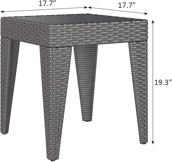 Kinfant Rattan Patio Side Table - Modern Wicker End Table, PE Coffee Table with Glass Top, Weather-Resistant Patio Furniture for Patio, Balcony, Garden, and Poolside (1, Rattan Black)
