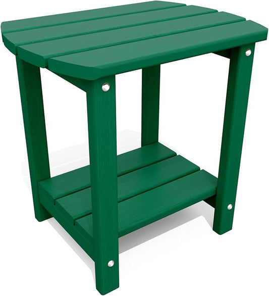 THOEOE Adirondack Outdoor Side Table, 2-Tier Sturdy Patio End Table Weather Resistant, Morden Side Table for Patio, Pool, Porch, Green