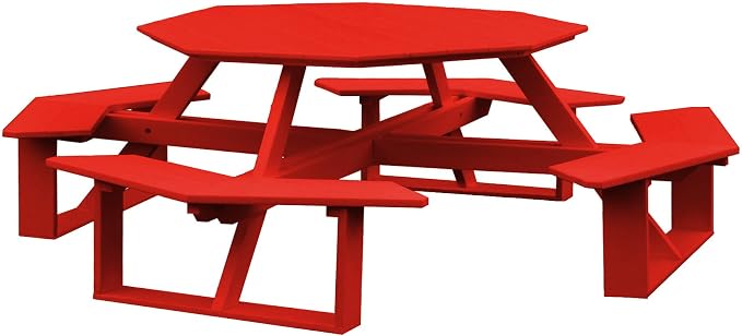 Amish-Made 54" Octagon Red Poly Walk-in Picnic Table