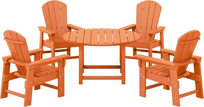Costaelm Paradise Kids 5-Piece HDPE Outdoor Patio Round Dining Table and Chairs Set, Orange