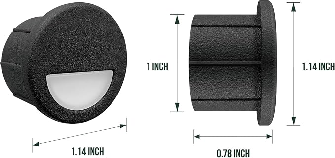 12 Pack Recessed Low Voltage LED Step Riser Light, Diameter 1" Mini Size Landscape Lighting for Outdoor Deck Stair Railing Post, 12V 3000K, Die-cast Aluminum, Black Powder Coated, UL-Listed