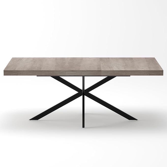 55.11" -70.86" Extendable Dining Room Table, Retro Folding Dining Tables for 4-6 People with Antique Wood Top/Black Fine Sand Cross Iron Foot Base/Storage Box, Grey