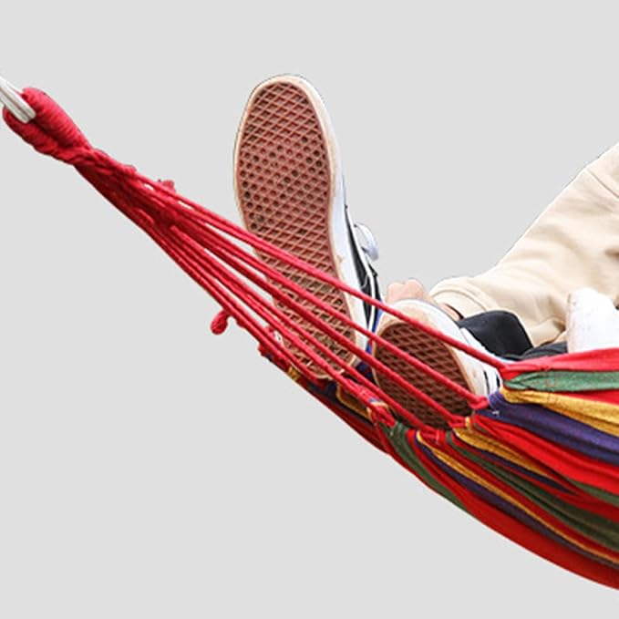 Generic Outdoor Canvas Swing Hammock 200x80cm Rainbow Color Thickened Fabric Hanging Chair for Camping Garden Patio Backyard