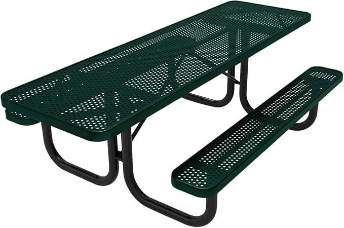 COATEDOUTDOORFURNITURE T8H2-P-DGRN Heavy Duty Rectangular Portable Picnic Table Handicap Accessible on Both Ends, 8 Ft, Dark Green, Made in America