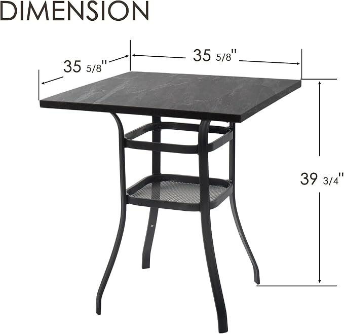 Kozyard 3-Piece Patio Bar Set with 2 Counter Height Bar Stools, Outdoor Bistro Table Set with Marble-Look Tabletop & Storage Shelves, All-Weather Bar Height Dining Set for Backyard, Balcony
