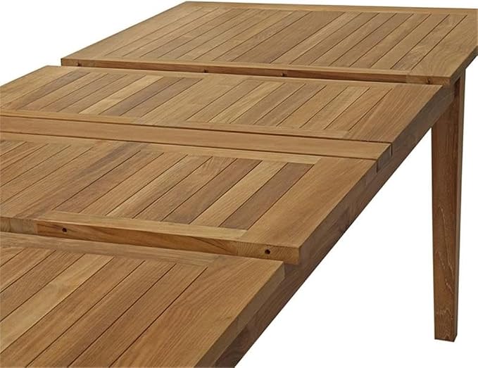 Pemberly Row Extendable Outdoor Patio Dining Table, Solid Teak Wood, Natural Finish, 70.5"-108.5" Adjustable Length, Rich Wood Grain, Tapered Legs, Durable Modern Design for Outdoor Patio Dining