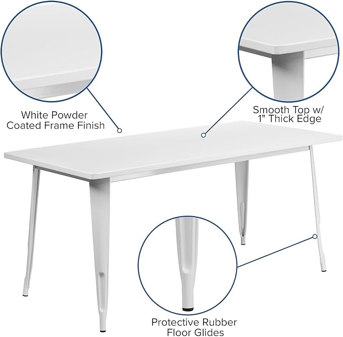 Flash Furniture Charis Commercial Grade 31.5" x 63" Rectangular White Metal Indoor-Outdoor Table