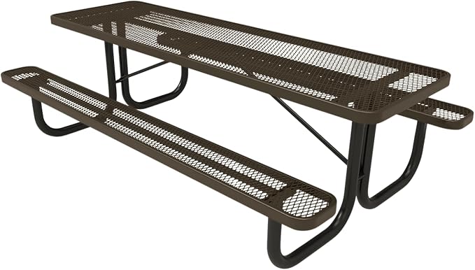 COATEDOUTDOORFURNITURE Heavy-Duty Portable Outdoor Picnic Table, Thermoplastic Coated Expanded Metal Commercial-Grade Patio Dining Furniture Made in America (8ft Rectangular, Textured Brown)