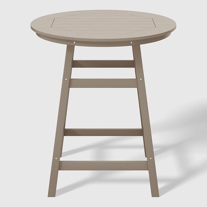 WestinTrends Outdoor 35" HDPE Round Patio Counter Height Bar Table, Weathered Wood