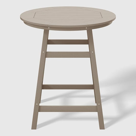 WestinTrends Outdoor 35" HDPE Round Patio Counter Height Bar Table, Weathered Wood