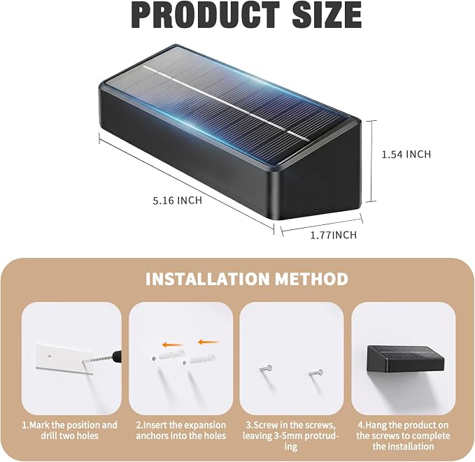 JOFIOS Solar Lights for Fence, 9 Fixed Colors ＆ Color Changing Solar Wall Lights Outdoor Waterproof IP65 Dusk-to-Dawn LED Deck Lighting for Patio, Railing, Pool, Porch, Backyard, Wall, 16 Pack