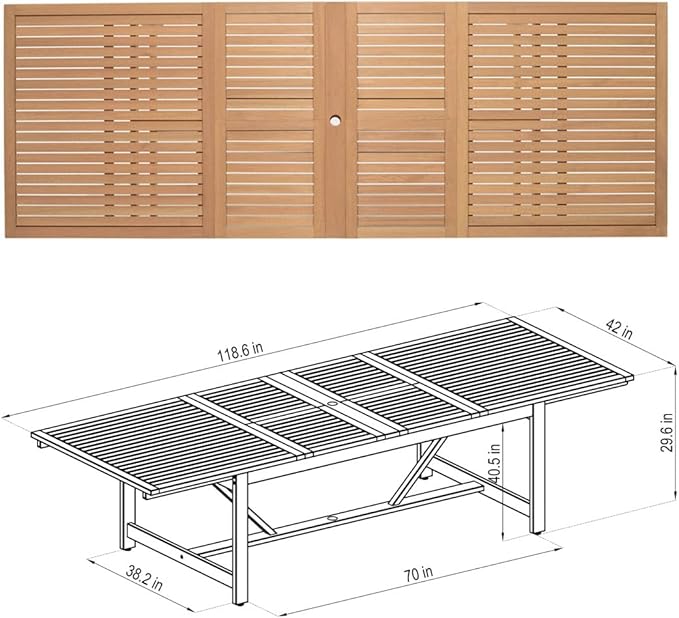 Urban Elements Frida Rectangular Extendable Patio Furniture Set | 100% Certified Teak Finish | Backyard Furniture, Outside Table and Chairs, Rectangular Outdoor Dining Set (White, 9-Piece)