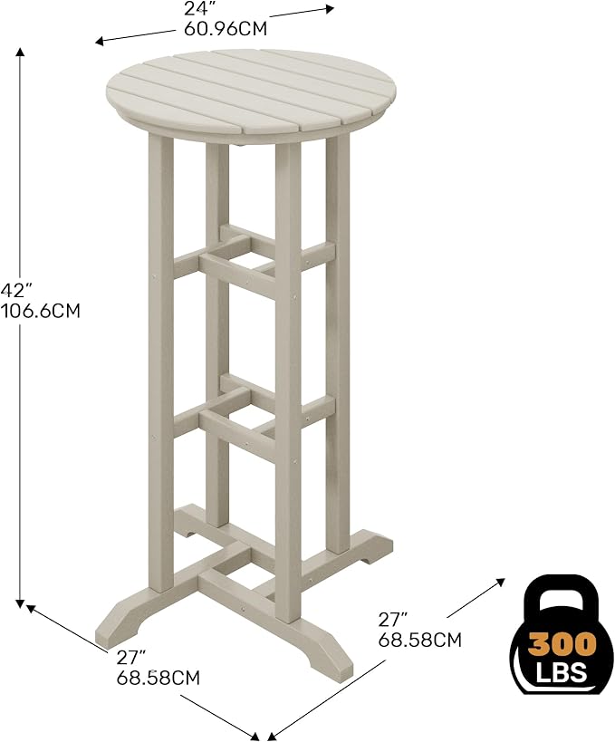 Costaelm Outdoor Bar Table, 42" Counter Height Round Patio Cocktail Bar Table, Patio Bar Table Bistro Dining Table Pub Table for Front Porch Deck, Backyard, Garden, Sand