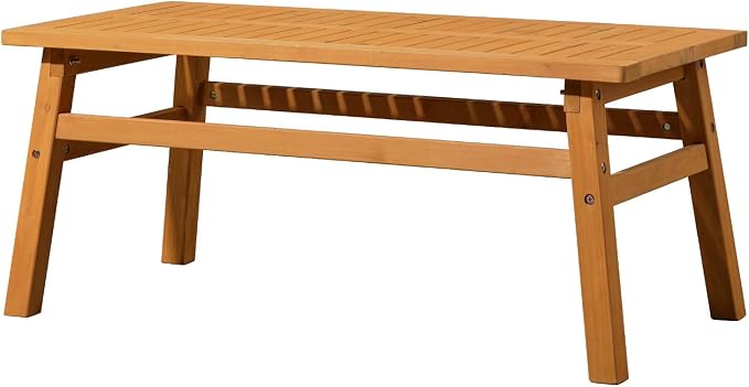 42" Solid Cedar Outdoor Coffee Table, Naturally Weather-Resistant Farmhouse Side Table for Patio & Garden, Slatted Wood Top for Quick Drain, Teak Finish, Easy Assembly