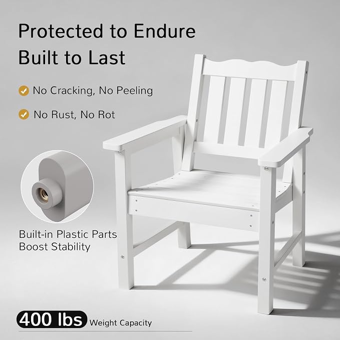 Stoog All-Weather Patio Chairs Set of 2, HIPS Outdoor Chairs with 400 lbs Weight Capacity, Patio Dining Chairs for Backyard, Deck, Garden and Porch, White