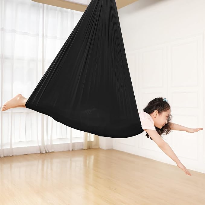 Kids Sensory Therapy Swing Hammock Children's Swing Hammock Indoor Elastic Cuddle Pod Swing for Autism Boys Girls with ADHD SPD Asperger's Sensory Integration Special Needs (Black)