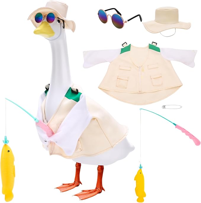 Porch Goose Outfit Summer Hawaiian Fishing Porch Goose Outfit Clothes Costume for 23 In Statue Garden Yard Decor