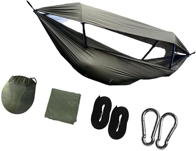 Camping Hammock with Canopy Anti Roll Widened 300kg Capacity Tree Hammock for Backyard Lounging Backpacking Open Air Activities