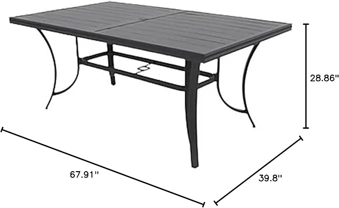 Four Seasons Courtyard Palermo Slat Top Table with Aluminum and Powder Coated Frame and Umbrella Hole for Outdoor Dining Tables, Gray