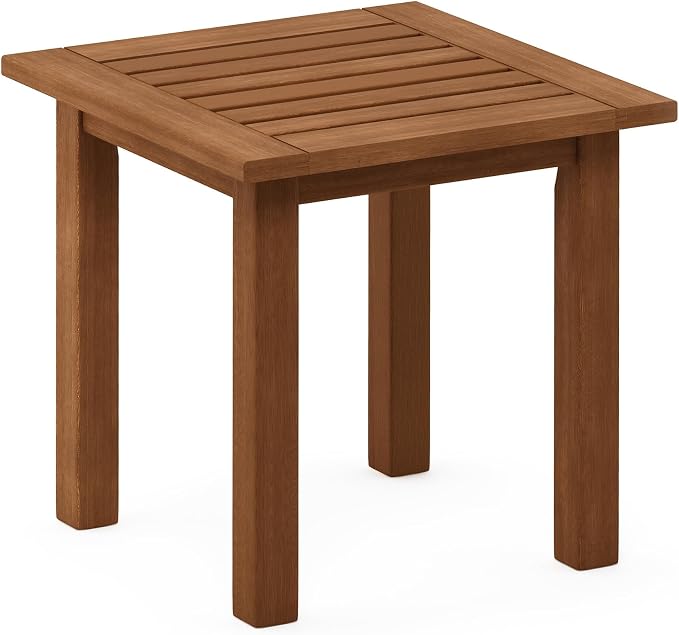 Furinno TIOMAN Outdoor Patio Side Table, Square Accent End Table, Small Outdoor Table for Garden, Porch, Balcony, Teak Oil Finish, Light Wood