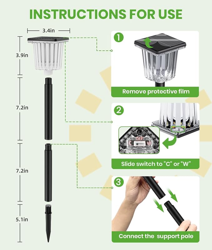 BITPOTT Super Bright Solar Pathway Lights 2 Pack, Adjustable Warm & Cold Solar Lights Outdoor Waterproof IP65, Auto On/Off, Outdoor Decor Light for Garden, Landscape, Path, Yard, Patio, Driveway