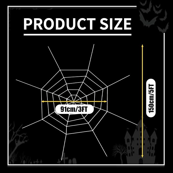 3 FT Spider Web Halloween Decorations - Realistic White Spider String Rope Props, Round Fake Spider Web Elastic Belt for Spooky Haunted House Window Decor, Trick-or-Treat, Indoor Outdoor Party Favors