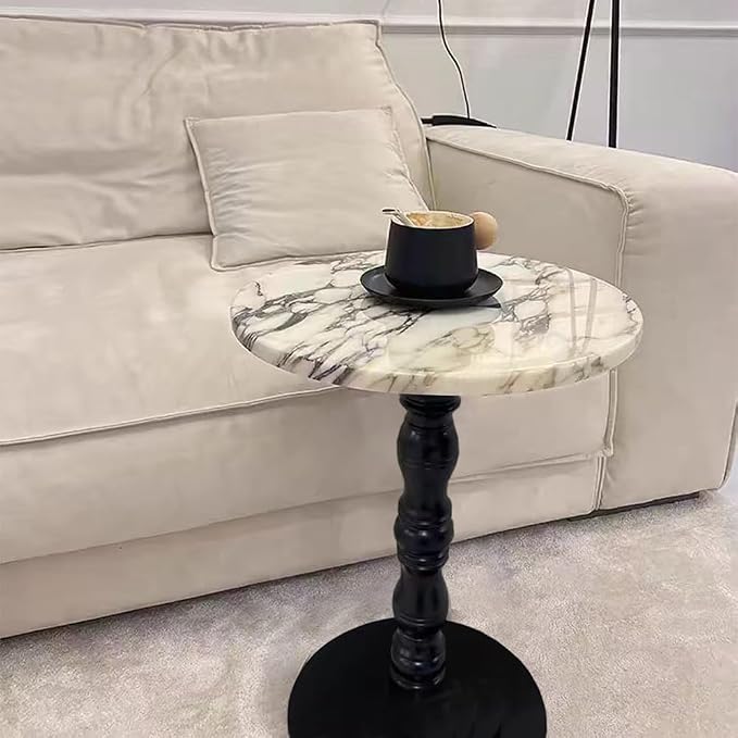Natural Marble Top Side Table, Solid Wood Base, 16 Inches, Natural Transitional Style for The Living Room and Bedroom Storage and Display (R0MA350-white)