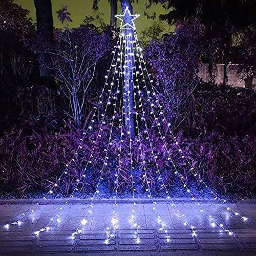 Christmas Decorations, Outdoor Christmas Lights, 320 LED Outdoor Christmas Tree String Lights with 12" Star Toppers [8 Modes& Waterproof] for Xmas New Year Holiday Decor (Cool White)