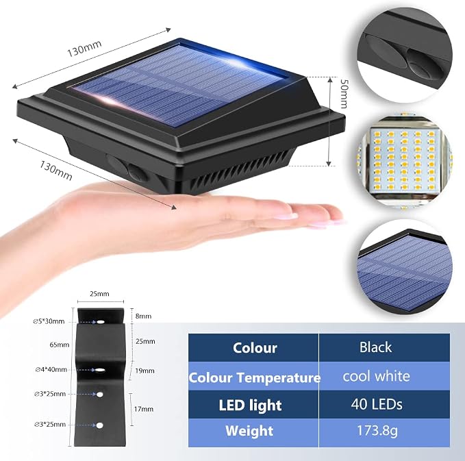 Gutter Lights, 40 LED Solar Patio Decor Lights, Deck Light Outdoor Waterproof Fence Light for Wall Backyard Porch, Patio, Pool,Step Stairs, Yard, Garden, Pathway - 8 Pack-Black,Warm White Light