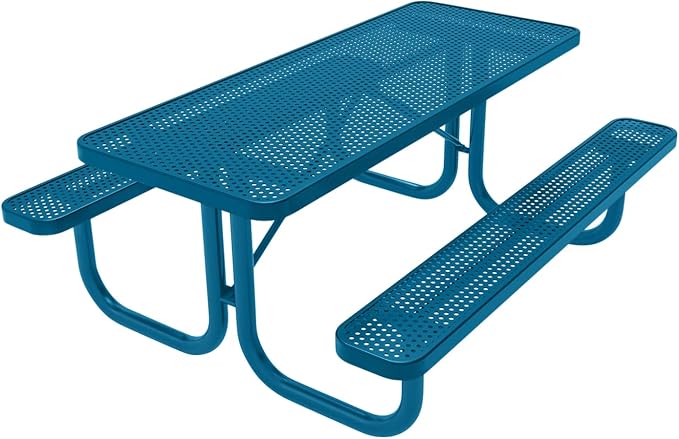 COATEDOUTDOORFURNITURE Heavy-Duty Portable Outdoor Picnic Table, Thermoplastic Coated Punched Steel Commercial-Grade Furniture Made in America (6ft Rectangular, Light Blue with Light Blue Frames)