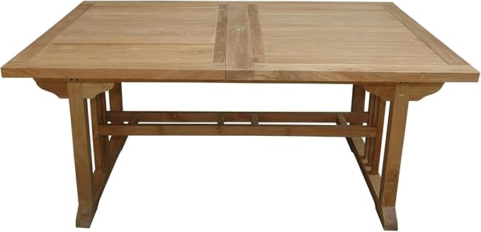 Sahara 106-inch Rectangular Double Extension Table Solid Teak Wood Expandable Outdoor Dining Table Weather Resistant Patio Garden Furniture for Deck Poolside and Backyard Spaces