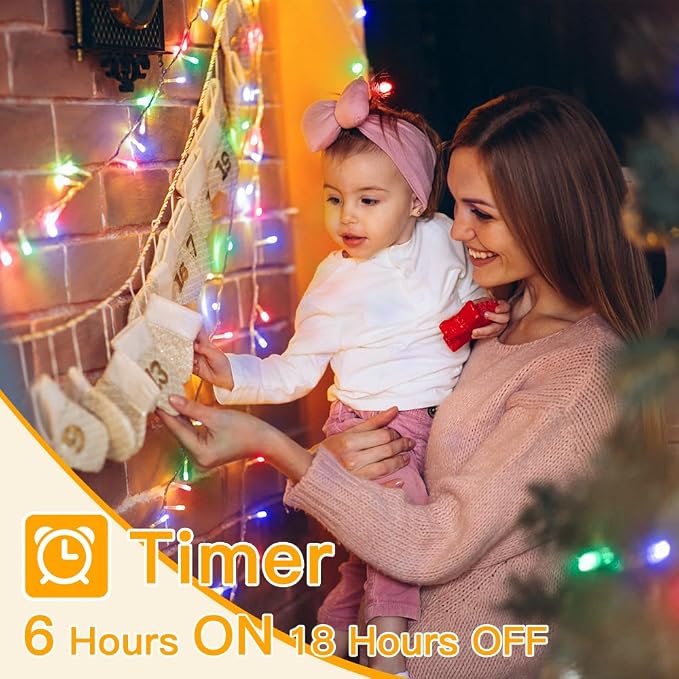 Ollny Christmas Lights 200LED 60FT Indoor, Multicolor Connectable Plug in String Light Outdoor, 8 Modes Waterproof Timer LED Fairy Lights for House Outside Bedroom Patio Balcony