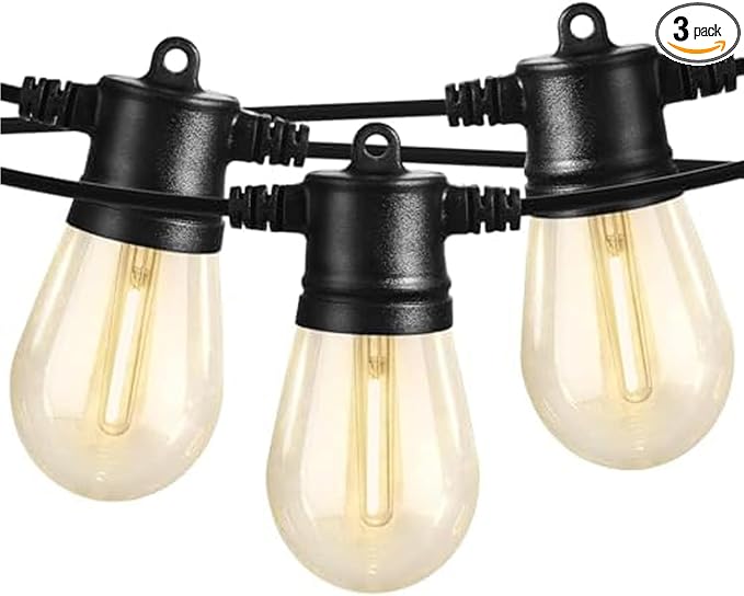 SUNTHIN Outdoor String Lights, 3 * 50FT(150FT Total) Patio Lights with 3 * 15 LED Shatterproof Bulbs for Outside, Backyard, Deck, Porch, Garden, Bistro, Cafe, Party