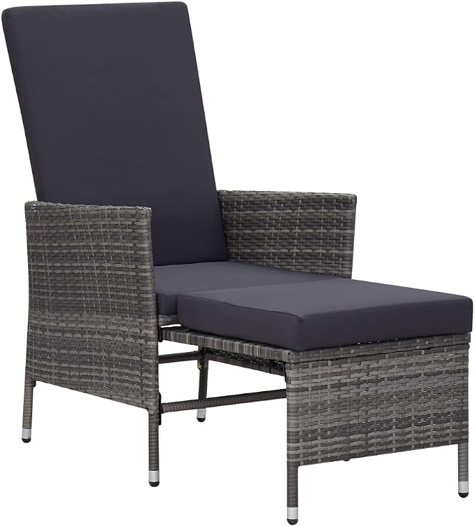 3-Piece Garden Lounge Set, Grey PE Rattan Outdoor Patio Furniture with Foldable Backrests and Cushions, 2-Person Seating Conversation Set for Balcony, Terrace and Backyard