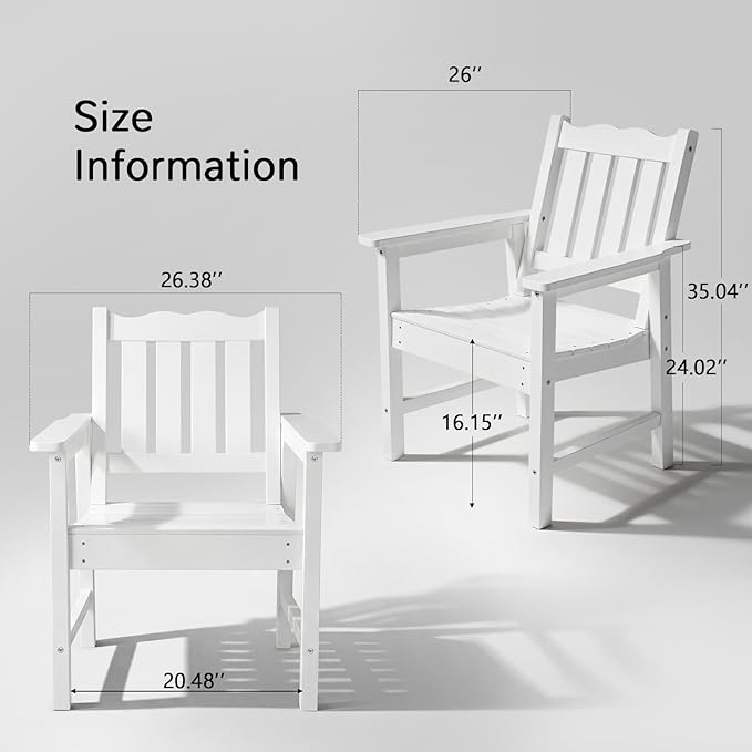Stoog 3 Piece Patio Dining Sets, All-Weather Patio Chairs with Curved Backrest, Include 2 Garden Chairs and 1 Side Table, White