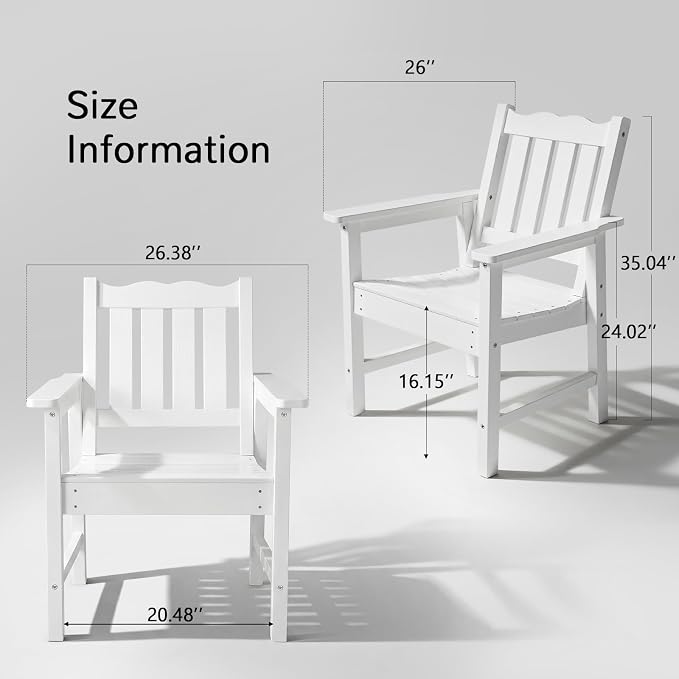 Stoog All-Weather Patio Chairs Set of 2, HIPS Outdoor Chairs with 400 lbs Weight Capacity, Patio Dining Chairs for Backyard, Deck, Garden and Porch, White