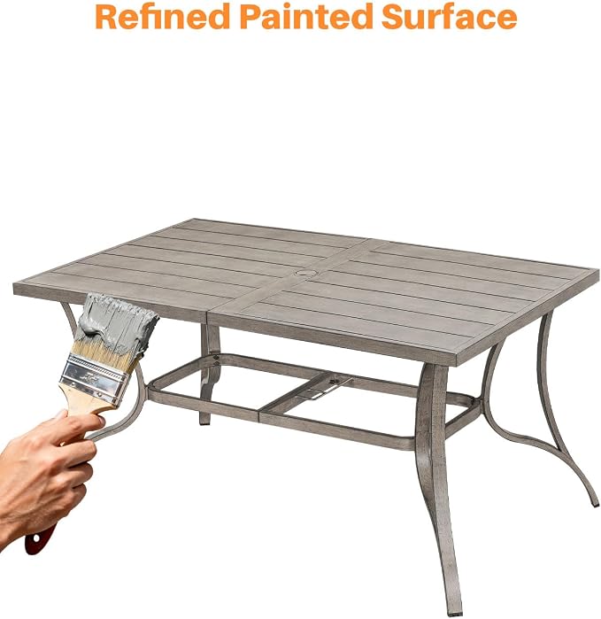 Patio Dining Table for 6, Never Rusts Outdoor Dining Table with Umbrella Hole, 59.8" x 35.8" Rectangle Patio Table, 6 Person Aluminum Outdoor Patio Table for Deck, Garden Poolside, Limed Oak