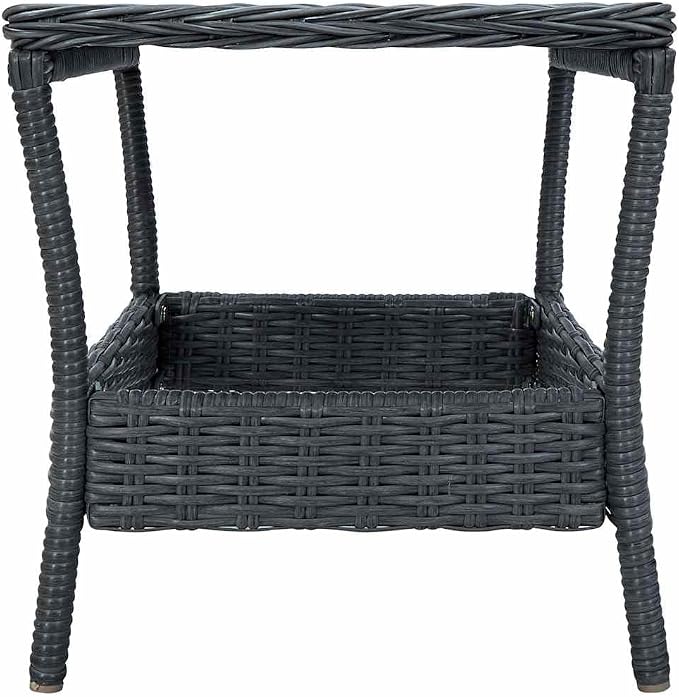 Powder-Coated Steel Garden Furniture Square Patio Table with PE Rattan Weather-Resistant Outdoor Dining Table for Balcony or Patio