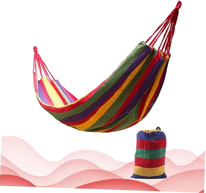 Milisten Double Thickened Canvas Hammock Outdoor Swing Chair for Camping Durable Red with Binding Ropes and Carry Bag Relaxing and Travel