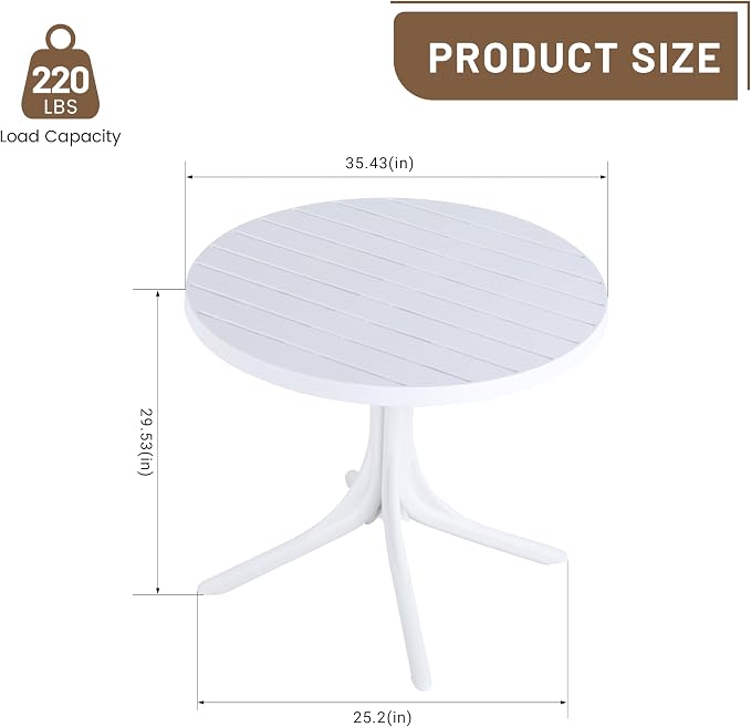 Summer 36 Inch Round White Plastic Table, Indoor/Outdoor Dining & Coffee Table, Lightweight & Foldable All-Weather Patio Table for Garden, Courtyard, Camping, Easy Assembly