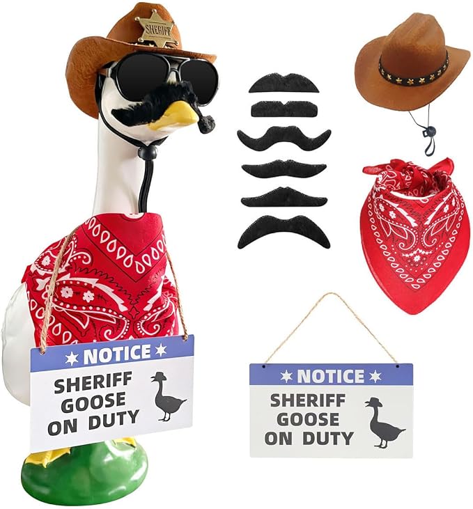 11pcs Sheriff Porch Goose Outfit,Lawn Goose Statue Costume | Fits 17"/23" Lawn Plastic/Cement Statue for Front Outdoor Courtyard Garden Patio Yard Decoration