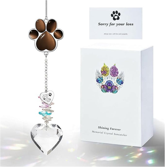Dog Memorial Gifts, Pet Memorial Suncatcher, Loss of Dog Sympathy Gift | Thoughtful Dogs and Cats Bereavement Remembrance Gifts, Natural Cat's Eye Stone Paw Crystal Suncatcher