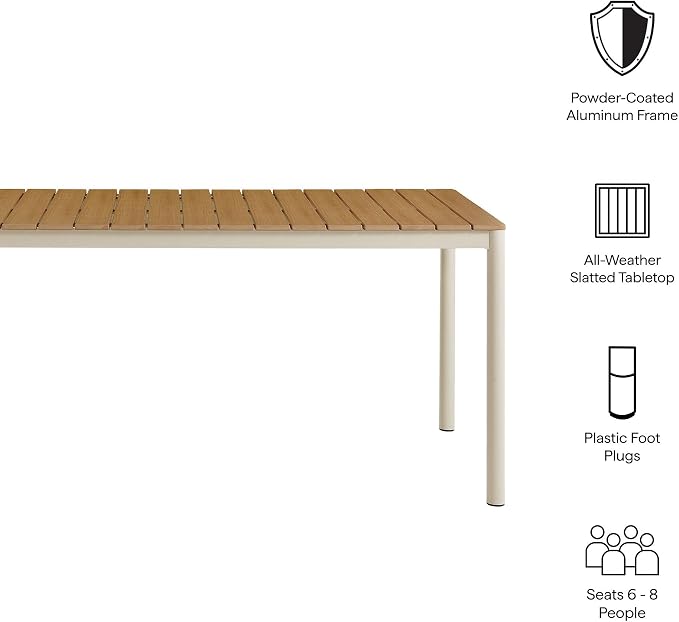 Modway Finn 71 Inch Outdoor Patio Dining Table for 6 People in Natural
