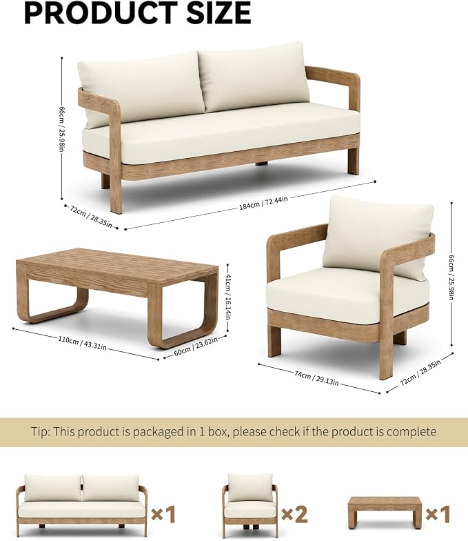 4 Piece Patio Furniture Set Aluminum Outdoor Conversation Sofa Set with Water Resistant Thick Cushions Outdoor Lounge Furniture for Patio, Balcony, Deck, Poolside