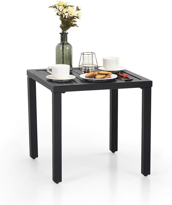 Sophia & William Small Metal End Side Table, Indoor Outdoor Square Bistro Tables, Portable Coffee Table, Rust & Weather Resistant, Black, 18.9"