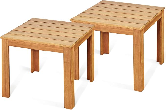Giantex Outdoor Side Table Set of 2, Acacia Wood Adirondack End Tables W/Oil Finished, 220lbs Weight Capacity, Square for Patio, Backyard, Garden, Poolside & Balcony (2, Natural)