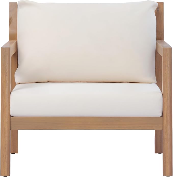 Christopher Knight Home Pablo 4-Seater Patio Furniture Set with Removable Cushion, 4 Piece Outdoor Acacia Wood Conversation Set, Wooden Outdoor Sectional Sofa Set with Coffee Table,Light Teak+Beige