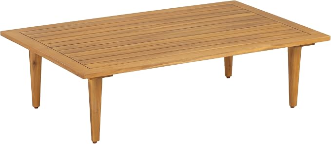 Christopher Knight Home Flynn Acacia Wood Patio Furniture Set, 6-Seater L-Shaped Sectional Sofa Set and Small Coffee Table, Outdoor Conversation Set for Backyard Poolside Balcony, Natural+Beige
